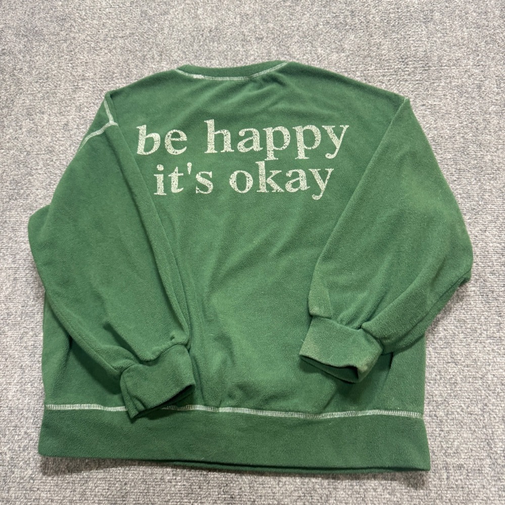 Be happy Pullover Sweatshirt Women's M Green Y2K Faded